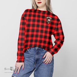 ScotsTee Shop Scottish Cunningham Modern Clan Tartan Womens Raglan Sleeve Sweatshirt with Family Crest