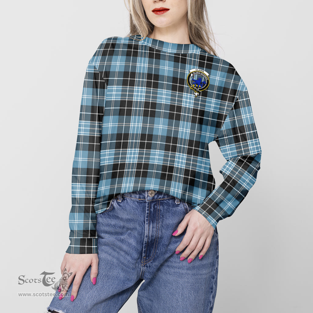 ScotsTee Shop Scottish Clark (Lion) Ancient Clan Tartan Womens Raglan Sleeve Sweatshirt with Family Crest