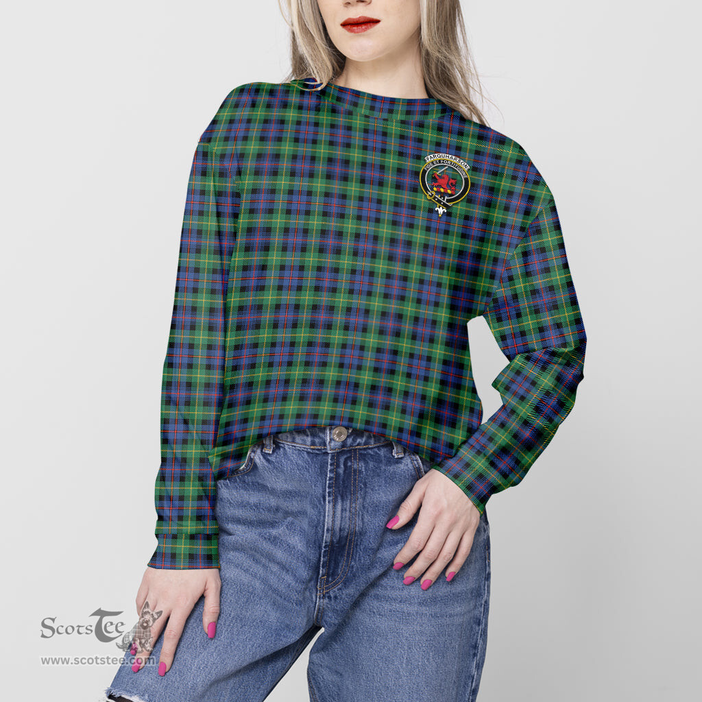 ScotsTee Shop Scottish Farquharson Ancient Clan Tartan Womens Raglan Sleeve Sweatshirt with Family Crest