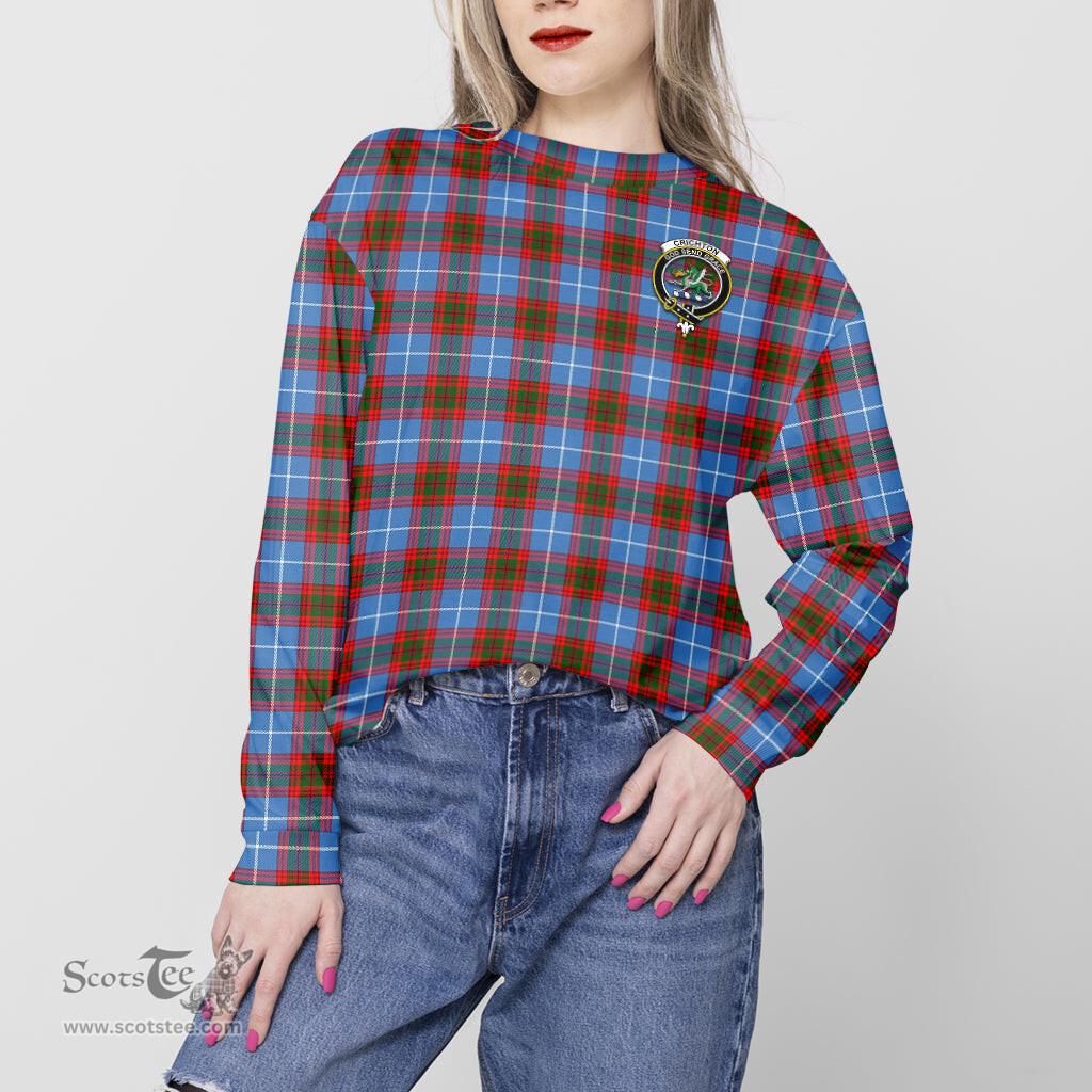 ScotsTee Shop Scottish Crichton Clan Tartan Womens Raglan Sleeve Sweatshirt with Family Crest