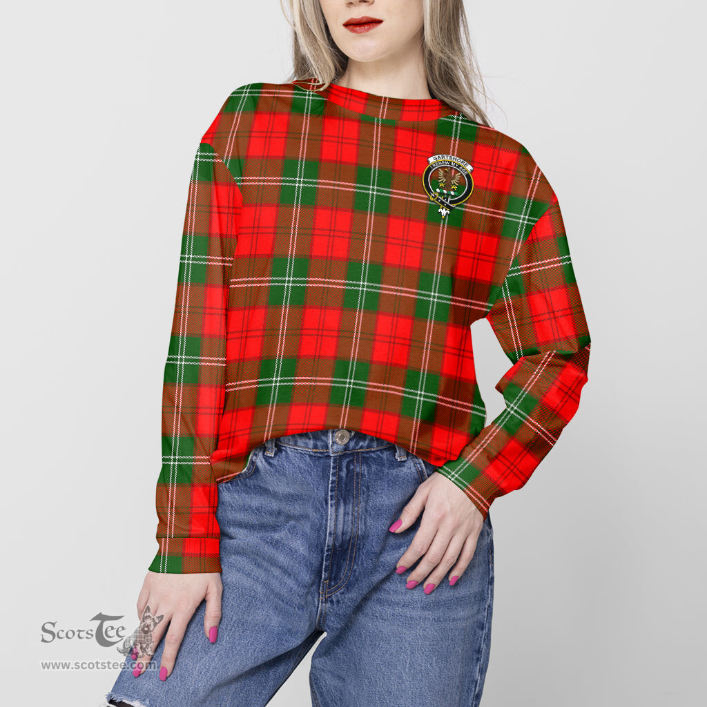 ScotsTee Shop Scottish Gartshore Clan Tartan Womens Raglan Sleeve Sweatshirt with Family Crest