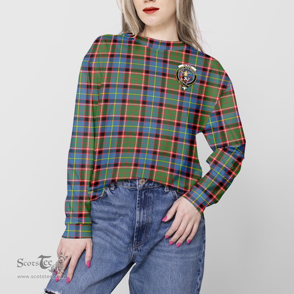 ScotsTee Shop Scottish Glass Clan Tartan Womens Raglan Sleeve Sweatshirt with Family Crest