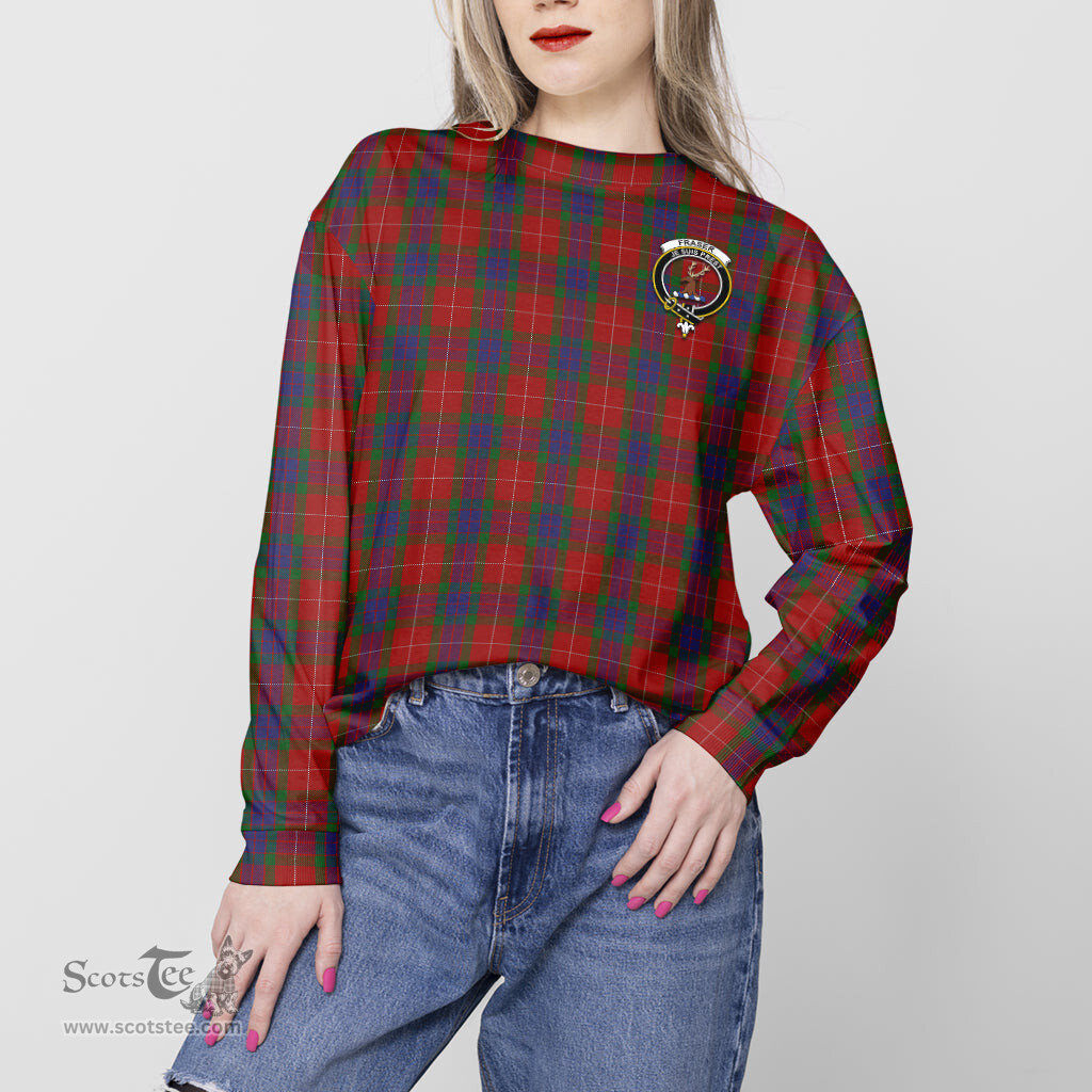 ScotsTee Shop Scottish Fraser Clan Tartan Womens Raglan Sleeve Sweatshirt with Family Crest