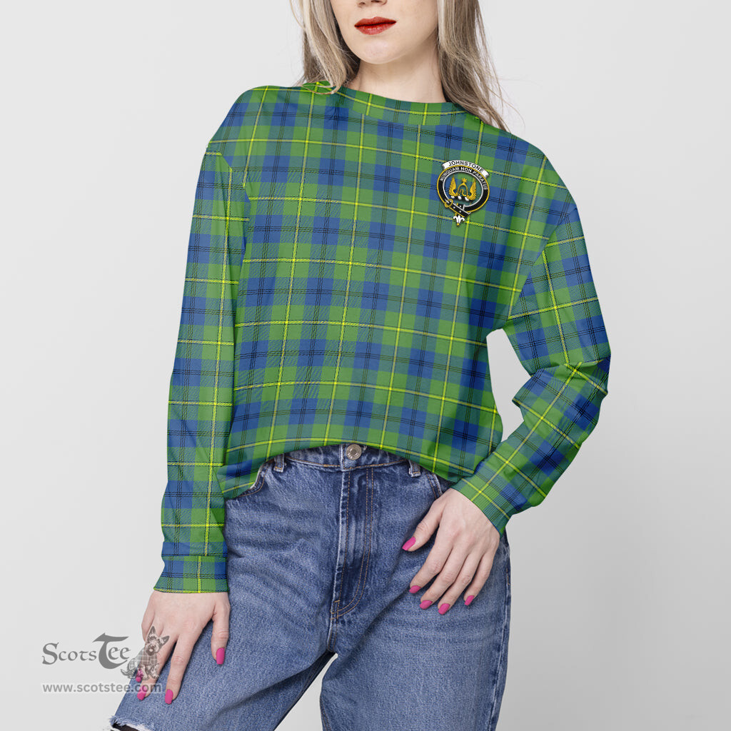 ScotsTee Shop Scottish Johnstone Ancient Clan Tartan Womens Raglan Sleeve Sweatshirt with Family Crest