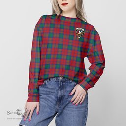 ScotsTee Shop Scottish Lindsay Modern Clan Tartan Womens Raglan Sleeve Sweatshirt with Family Crest