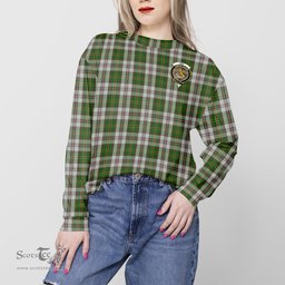 ScotsTee Shop Scottish Hay White Dress Clan Tartan Womens Raglan Sleeve Sweatshirt with Family Crest