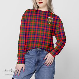 ScotsTee Shop Scottish Gow Modern Clan Tartan Womens Raglan Sleeve Sweatshirt with Family Crest
