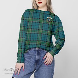 ScotsTee Shop Scottish Kirkpatrick Clan Tartan Womens Raglan Sleeve Sweatshirt with Family Crest