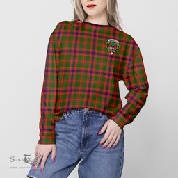 ScotsTee Shop Scottish Kinninmont Clan Tartan Womens Raglan Sleeve Sweatshirt with Family Crest