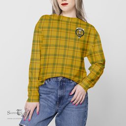 ScotsTee Shop Scottish Houston Clan Tartan Womens Raglan Sleeve Sweatshirt with Family Crest