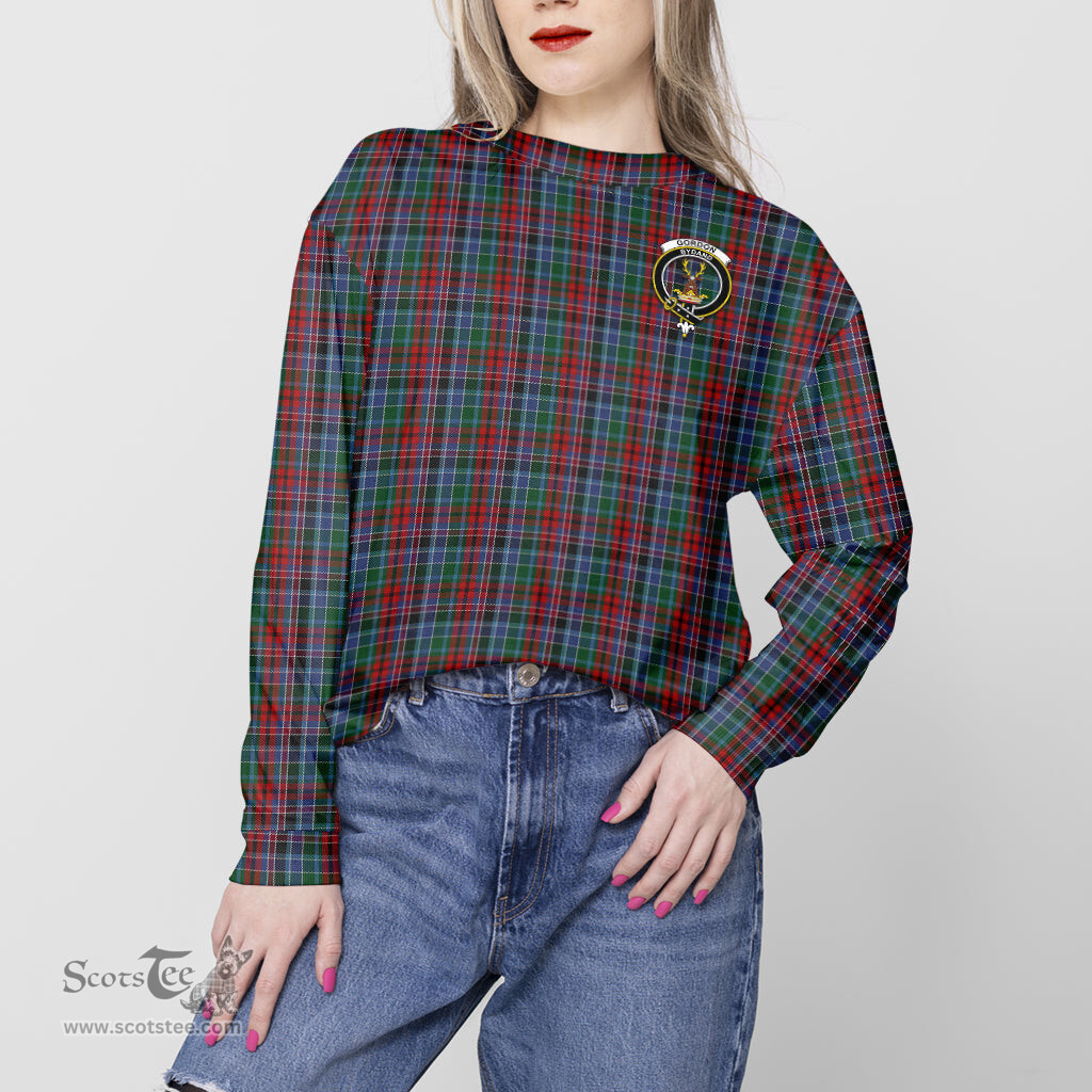 ScotsTee Shop Scottish Gordon Red Clan Tartan Womens Raglan Sleeve Sweatshirt with Family Crest