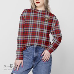 ScotsTee Shop Scottish MacCulloch Dress Clan Tartan Womens Raglan Sleeve Sweatshirt with Family Crest