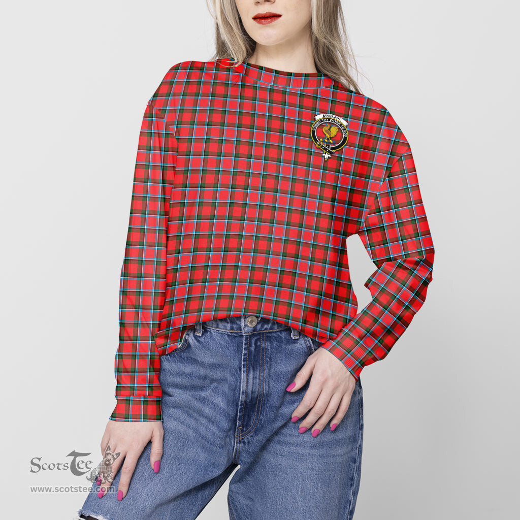 ScotsTee Shop Scottish Sinclair Modern Clan Tartan Womens Raglan Sleeve Sweatshirt with Family Crest