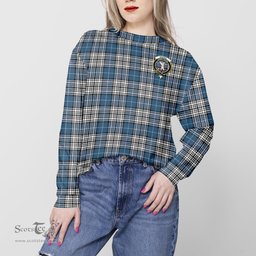ScotsTee Shop Scottish Napier Modern Clan Tartan Womens Raglan Sleeve Sweatshirt with Family Crest