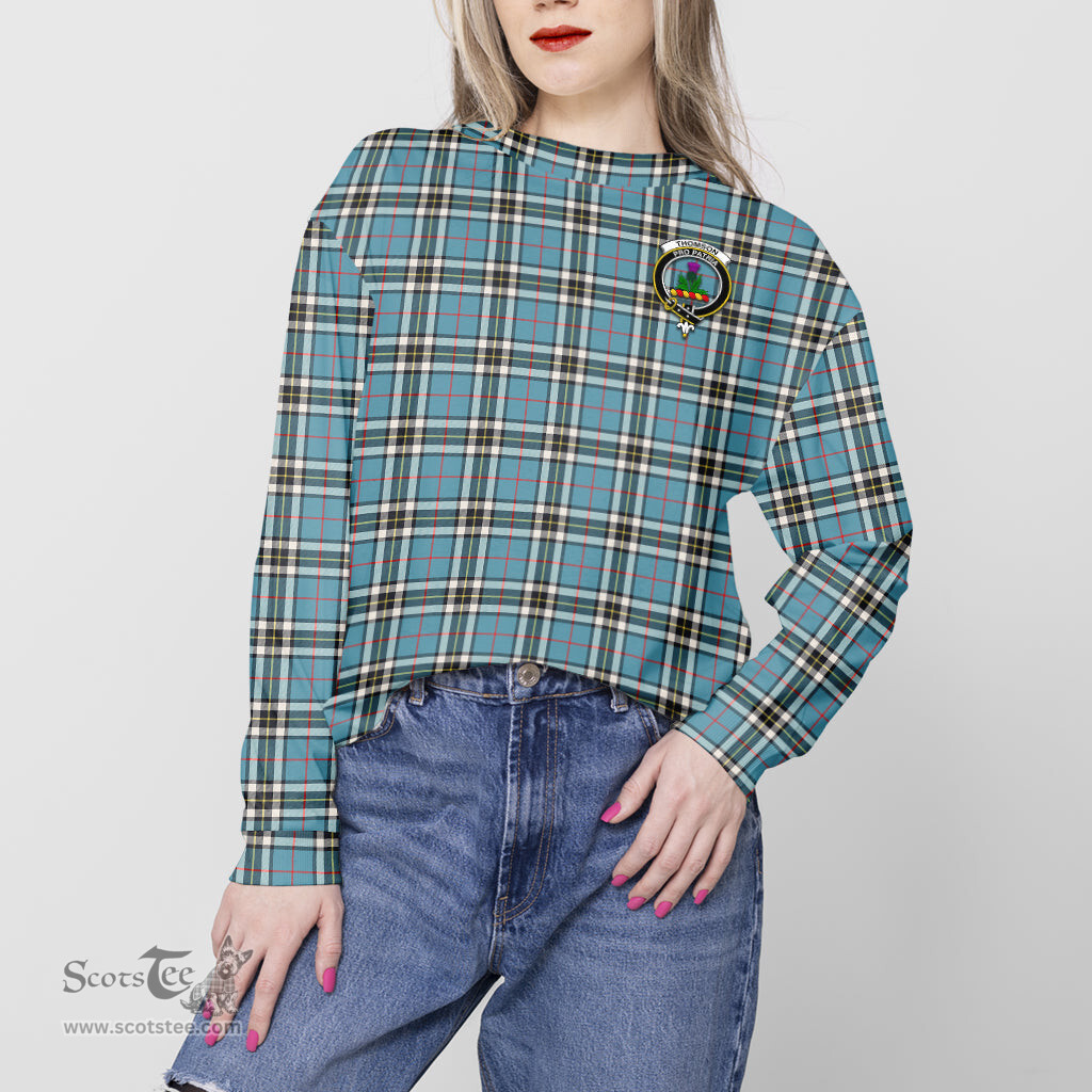 ScotsTee Shop Scottish Thomson Clan Tartan Womens Raglan Sleeve Sweatshirt with Family Crest