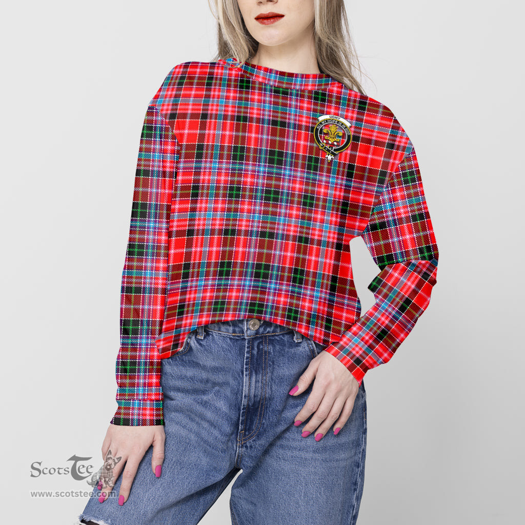 ScotsTee Shop Scottish Udny Clan Tartan Womens Raglan Sleeve Sweatshirt with Family Crest