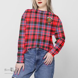 ScotsTee Shop Scottish Udny Clan Tartan Womens Raglan Sleeve Sweatshirt with Family Crest