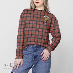 ScotsTee Shop Scottish MacPherson Ancient Clan Tartan Womens Raglan Sleeve Sweatshirt with Family Crest