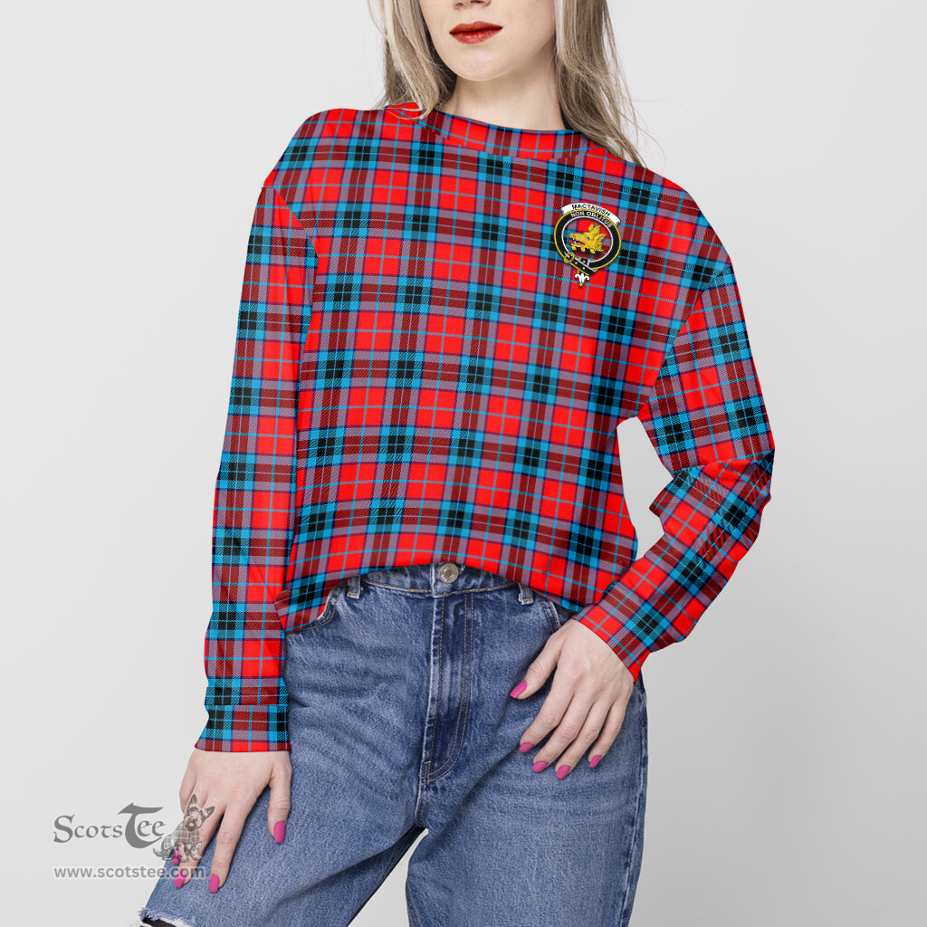 ScotsTee Shop Scottish MacTavish Modern Clan Tartan Womens Raglan Sleeve Sweatshirt with Family Crest
