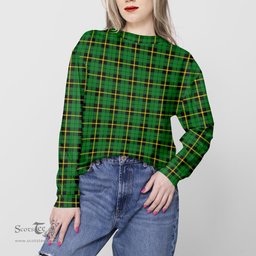 ScotsTee Shop Scottish Wallace Hunting Green Clan Tartan Womens Raglan Sleeve Sweatshirt