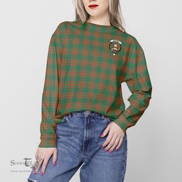 ScotsTee Shop Scottish Menzies Green Ancient Clan Tartan Womens Raglan Sleeve Sweatshirt with Family Crest