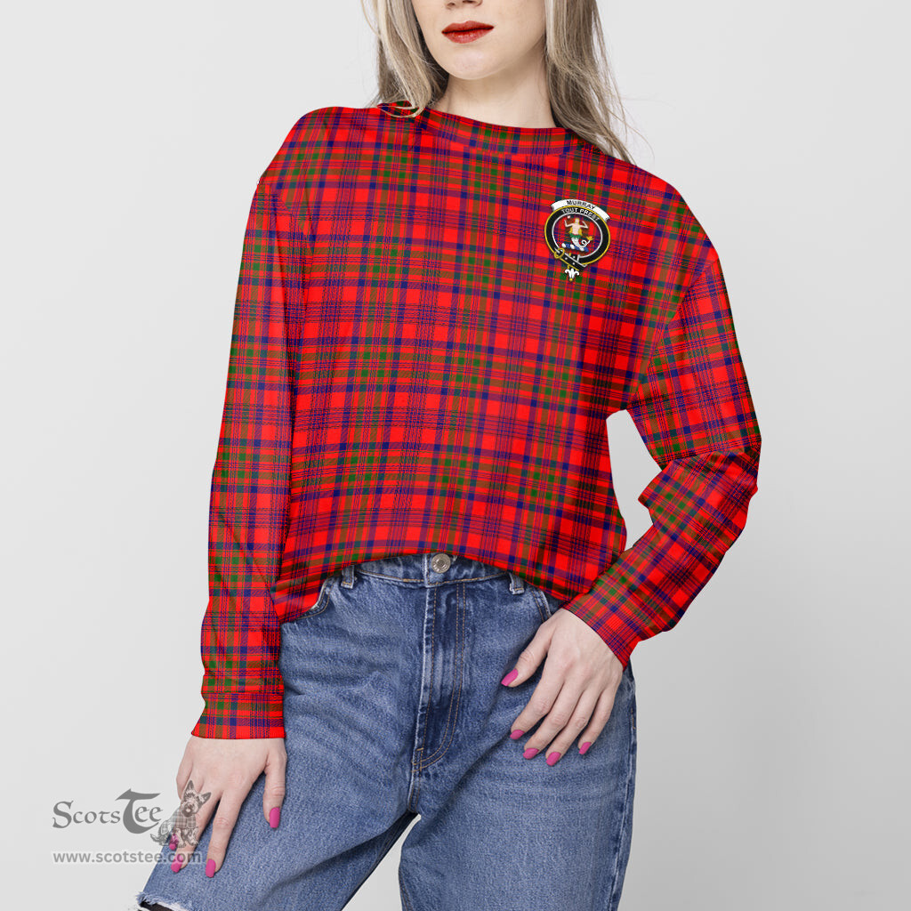 ScotsTee Shop Scottish Murray of Tulloch Modern Clan Tartan Womens Raglan Sleeve Sweatshirt with Family Crest