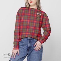 ScotsTee Shop Scottish Shaw Red Modern Clan Tartan Womens Raglan Sleeve Sweatshirt with Family Crest
