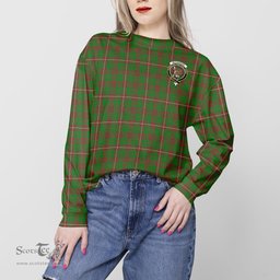 ScotsTee Shop Scottish MacKinnon Hunting Modern Clan Tartan Womens Raglan Sleeve Sweatshirt with Family Crest