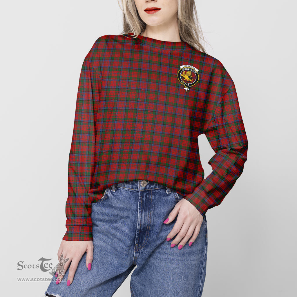 ScotsTee Shop Scottish Nicolson Clan Tartan Womens Raglan Sleeve Sweatshirt with Family Crest