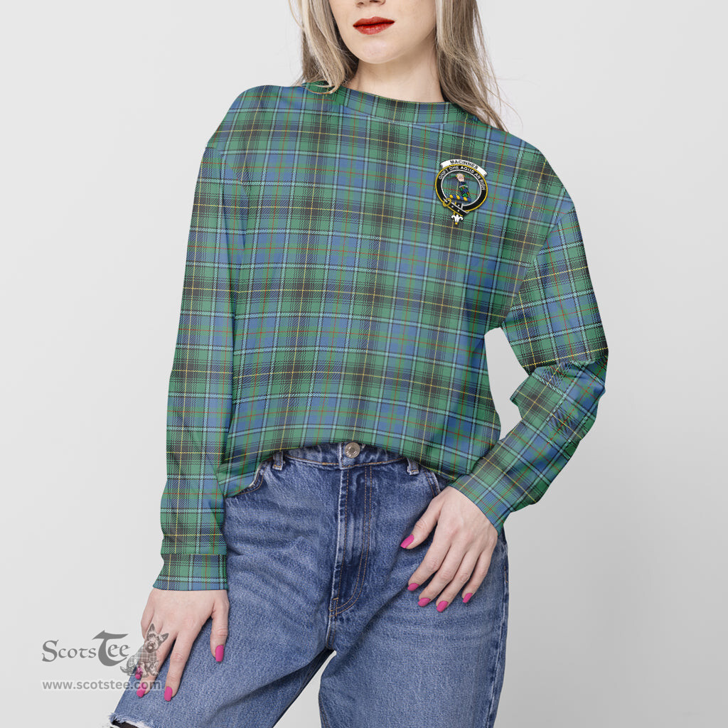 ScotsTee Shop Scottish MacInnes Ancient Clan Tartan Womens Raglan Sleeve Sweatshirt with Family Crest