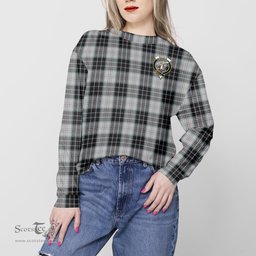 ScotsTee Shop Scottish MacRae Dress Clan Tartan Womens Raglan Sleeve Sweatshirt with Family Crest
