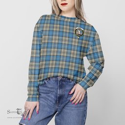 ScotsTee Shop Scottish Napier Ancient Clan Tartan Womens Raglan Sleeve Sweatshirt with Family Crest