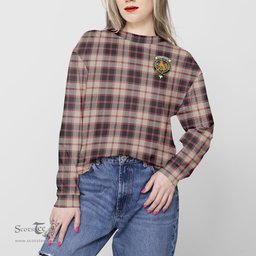 ScotsTee Shop Scottish MacPherson Hunting Ancient Clan Tartan Womens Raglan Sleeve Sweatshirt with Family Crest