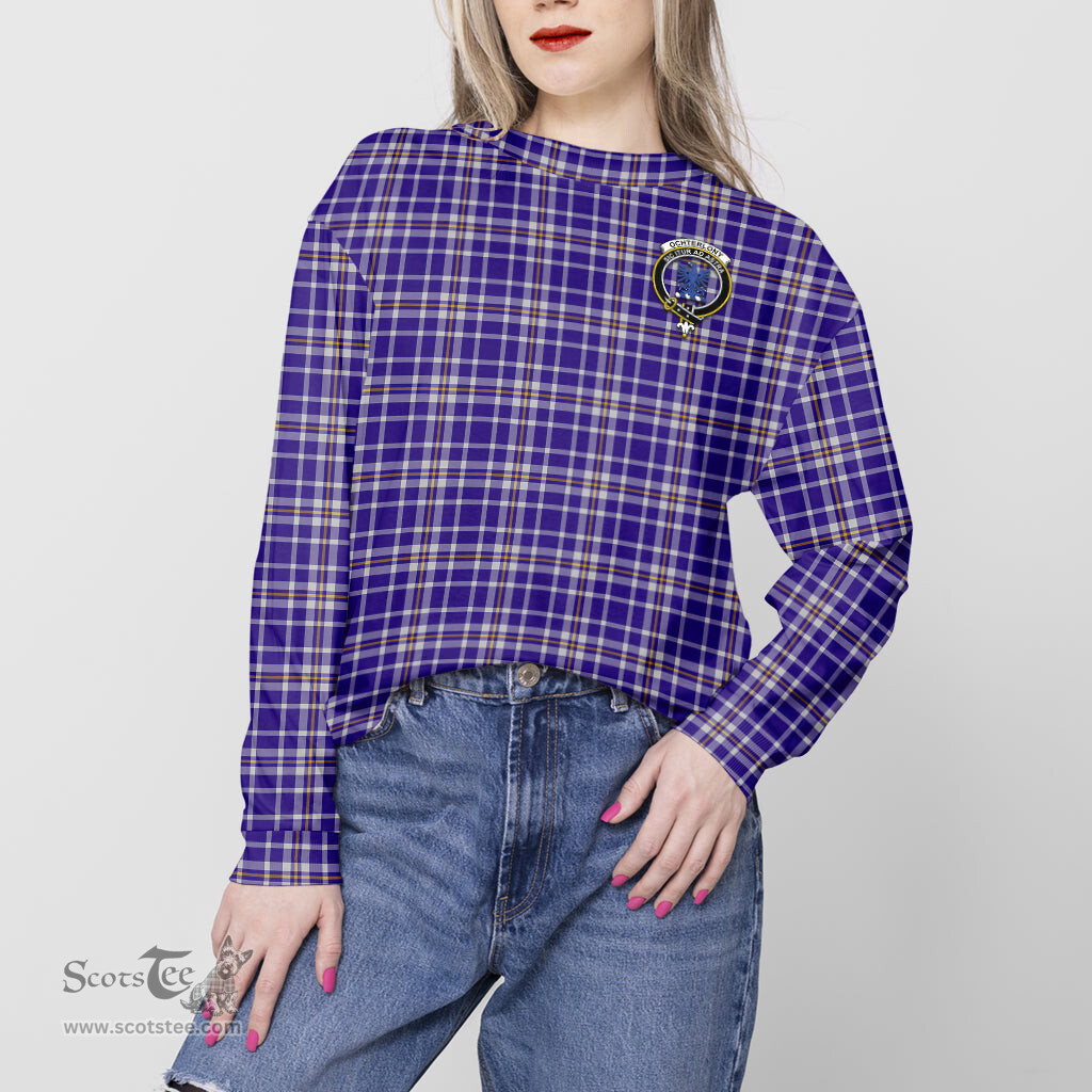 ScotsTee Shop Scottish Ochterlony Clan Tartan Womens Raglan Sleeve Sweatshirt with Family Crest