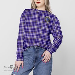 ScotsTee Shop Scottish Ochterlony Clan Tartan Womens Raglan Sleeve Sweatshirt with Family Crest