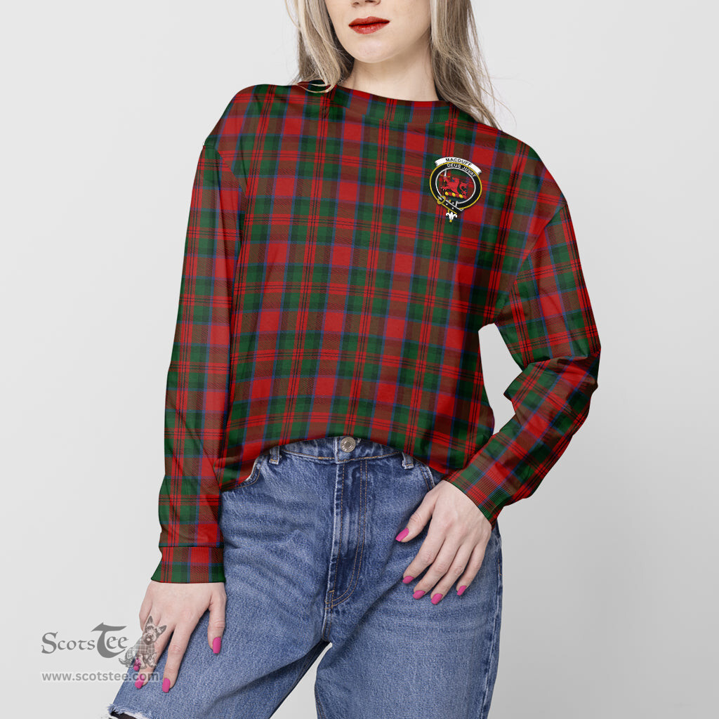 ScotsTee Shop Scottish MacDuff Clan Tartan Womens Raglan Sleeve Sweatshirt with Family Crest