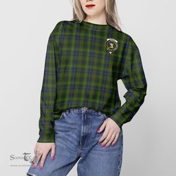 ScotsTee Shop Scottish Stewart Hunting Clan Tartan Womens Raglan Sleeve Sweatshirt with Family Crest
