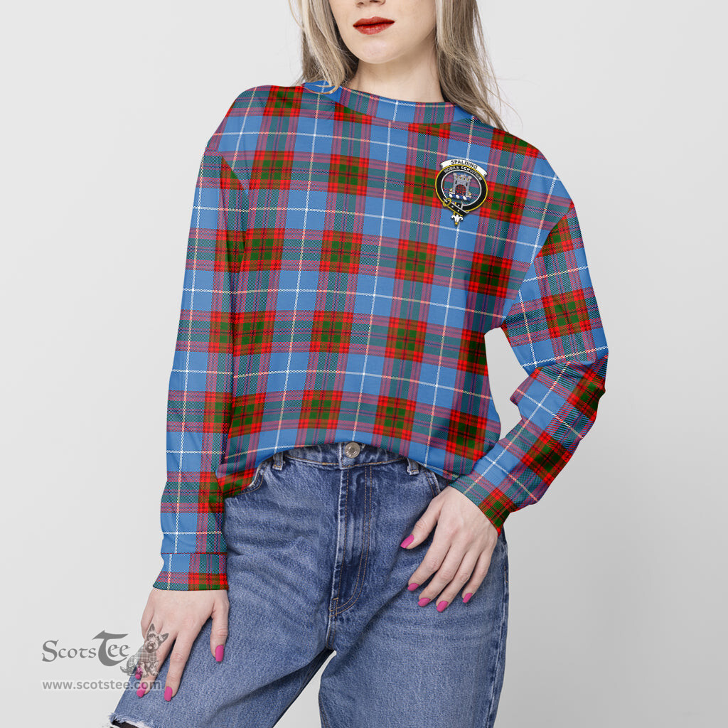 ScotsTee Shop Scottish Spalding Clan Tartan Womens Raglan Sleeve Sweatshirt with Family Crest