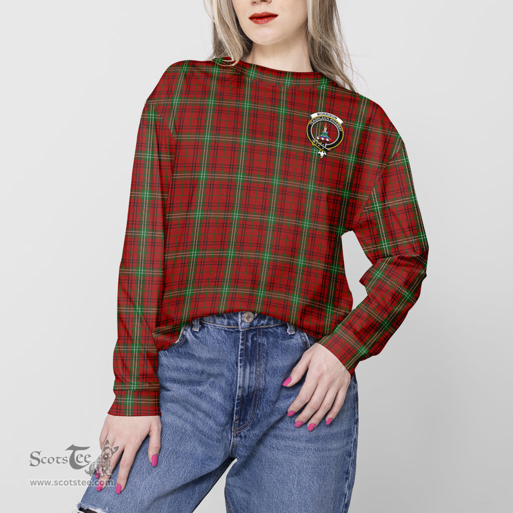 ScotsTee Shop Scottish Morrison Clan Tartan Womens Raglan Sleeve Sweatshirt with Family Crest