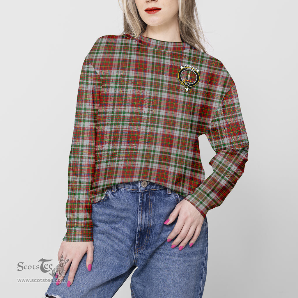 ScotsTee Shop Scottish MacAlister Dress Clan Tartan Womens Raglan Sleeve Sweatshirt with Family Crest