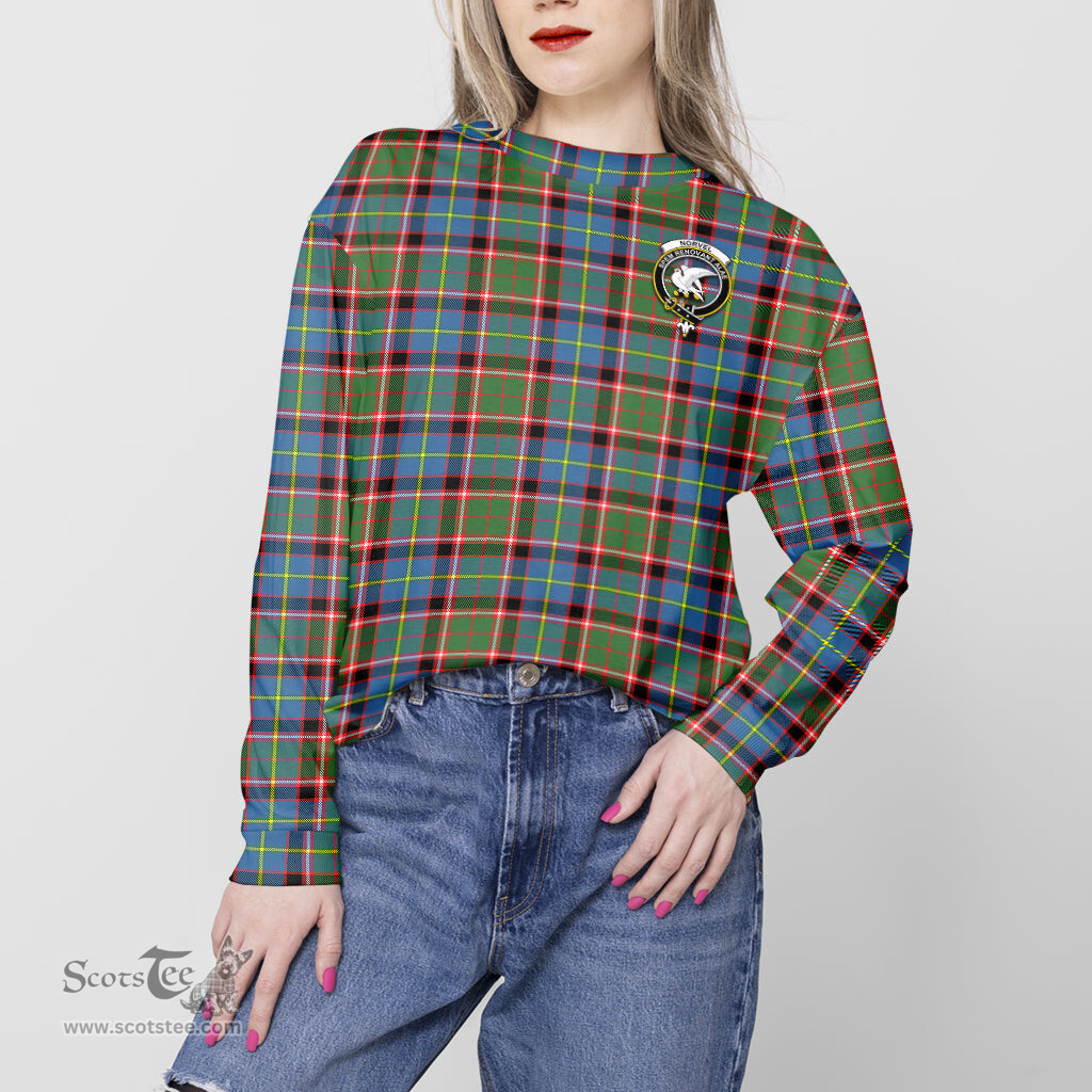 ScotsTee Shop Scottish Norvel Clan Tartan Womens Raglan Sleeve Sweatshirt with Family Crest