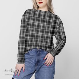 ScotsTee Shop Scottish Stewart Black and White Clan Tartan Womens Raglan Sleeve Sweatshirt