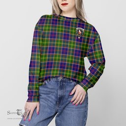 ScotsTee Shop Scottish Whitefoord Modern Clan Tartan Womens Raglan Sleeve Sweatshirt with Family Crest