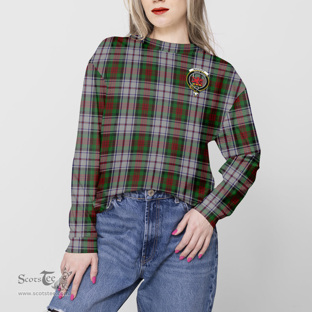 ScotsTee Shop Scottish MacDuff Dress Clan Tartan Womens Raglan Sleeve Sweatshirt with Family Crest