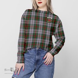 ScotsTee Shop Scottish MacDuff Dress Clan Tartan Womens Raglan Sleeve Sweatshirt with Family Crest