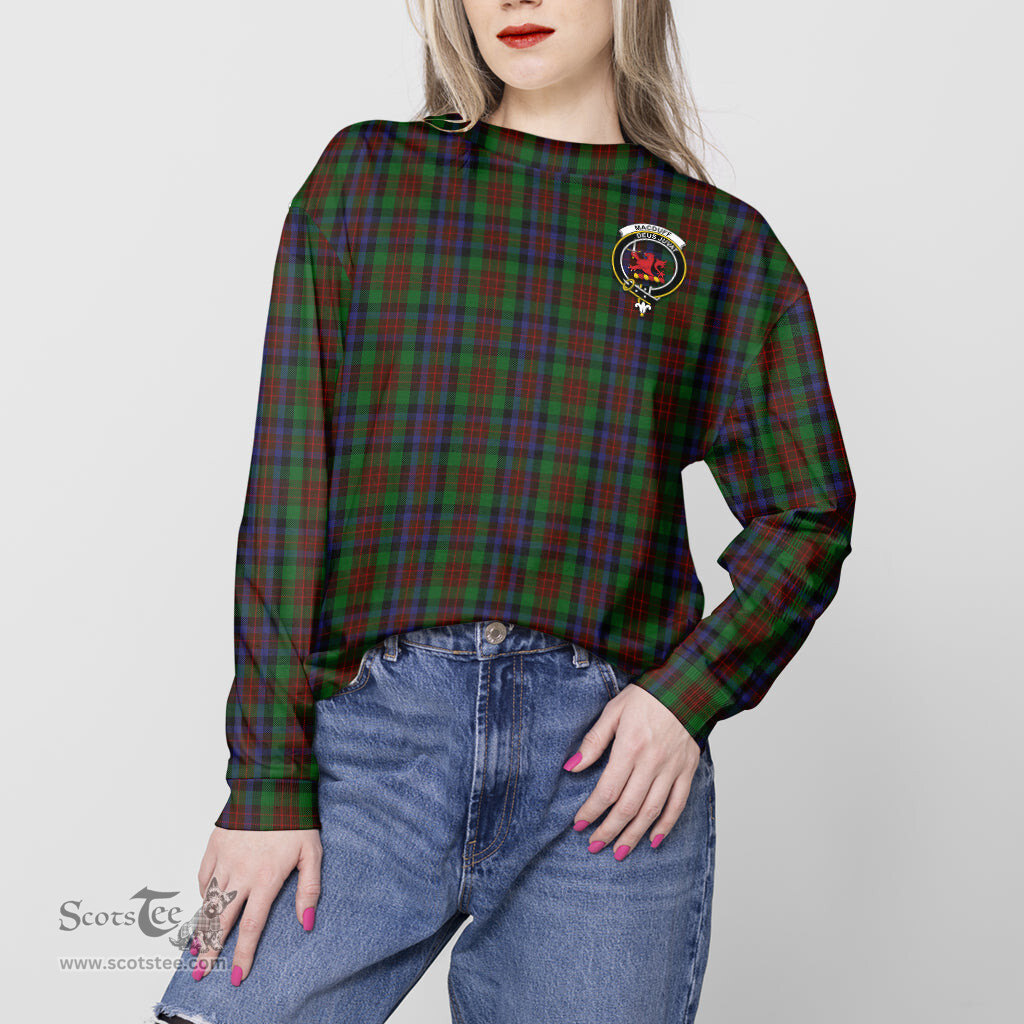 ScotsTee Shop Scottish MacDuff Hunting Clan Tartan Womens Raglan Sleeve Sweatshirt with Family Crest