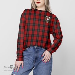 ScotsTee Shop Scottish Ramsay Clan Tartan Womens Raglan Sleeve Sweatshirt with Family Crest
