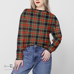ScotsTee Shop Scottish Stewart Black Clan Tartan Womens Raglan Sleeve Sweatshirt