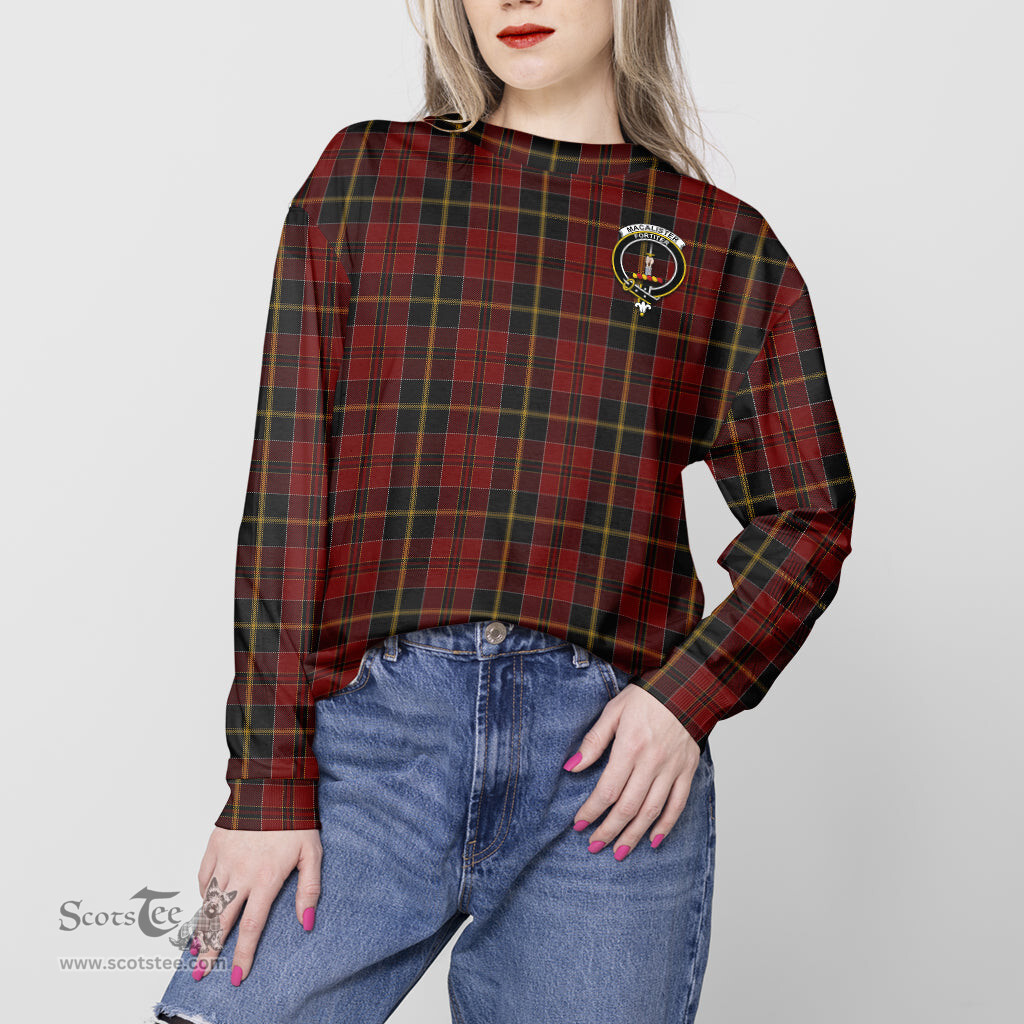 ScotsTee Shop Scottish MacAlister of Skye Clan Tartan Womens Raglan Sleeve Sweatshirt with Family Crest