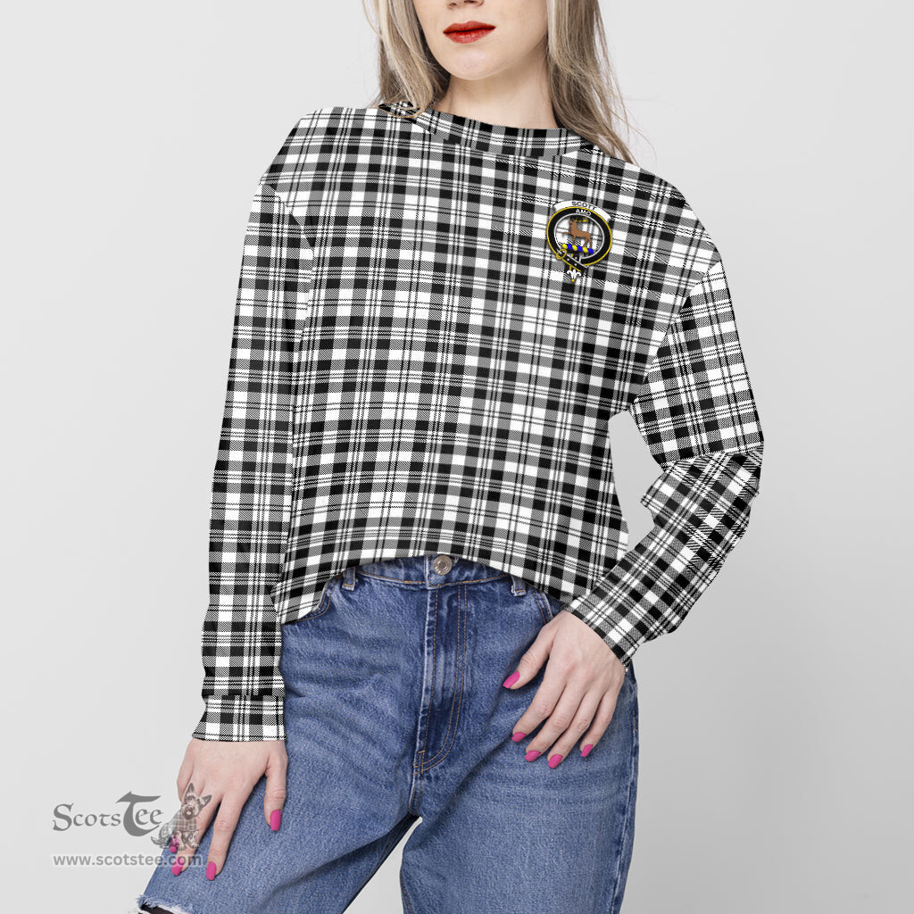 ScotsTee Shop Scottish Scott Black White Clan Tartan Womens Raglan Sleeve Sweatshirt with Family Crest